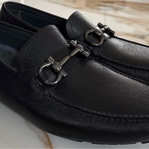 Salvatore Ferragamo Black Pebbled Leather Loafers